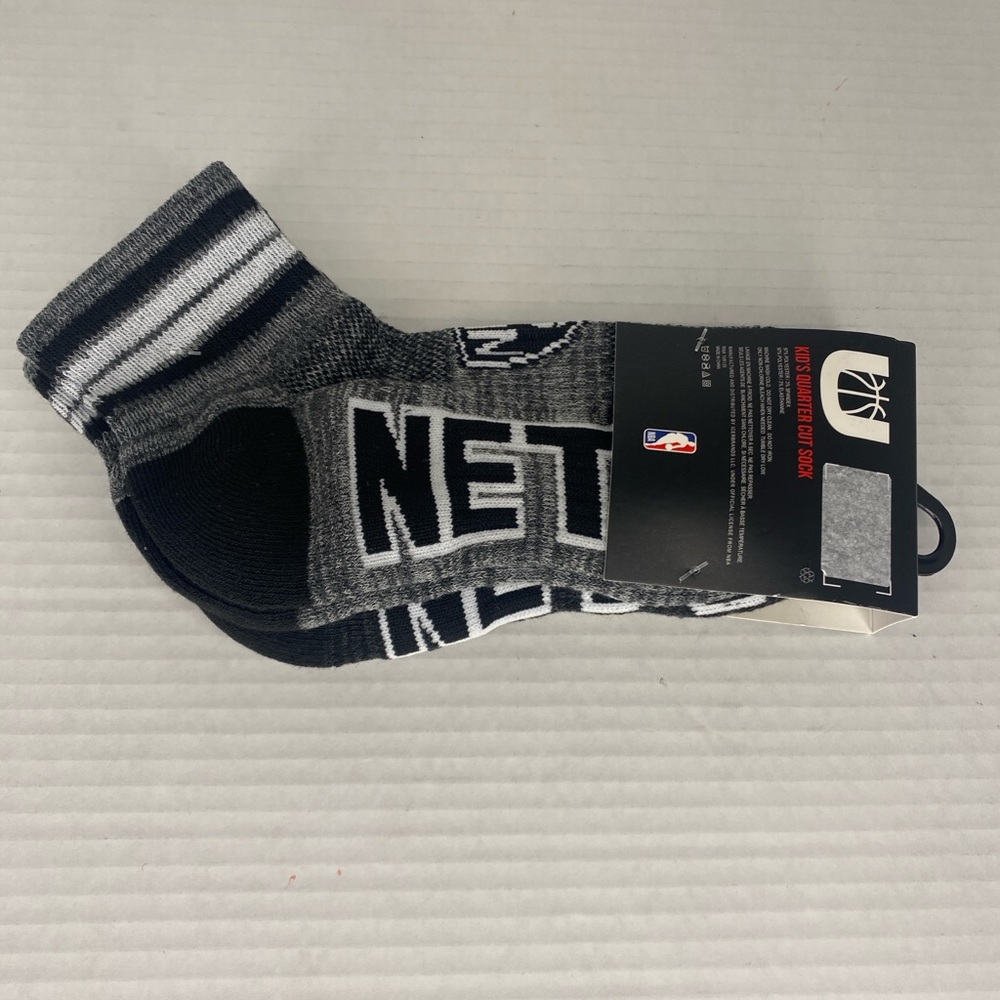 NBA Brooklyn Nets Kids Crew Socks - Black  & Gray. Official NBA Licensed Apparel